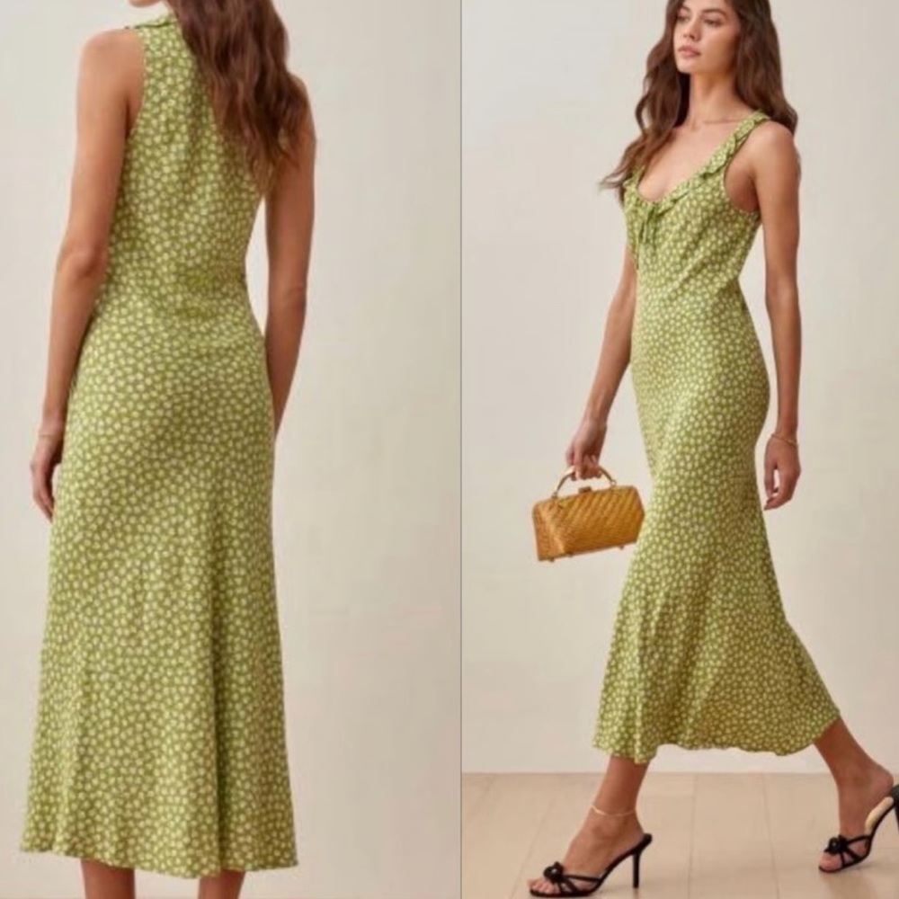 Reformation Green Floral Maxi Dress